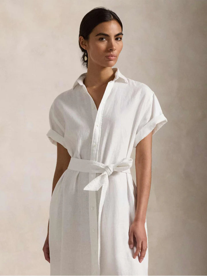 Linen Short-Sleeve Shirtdress