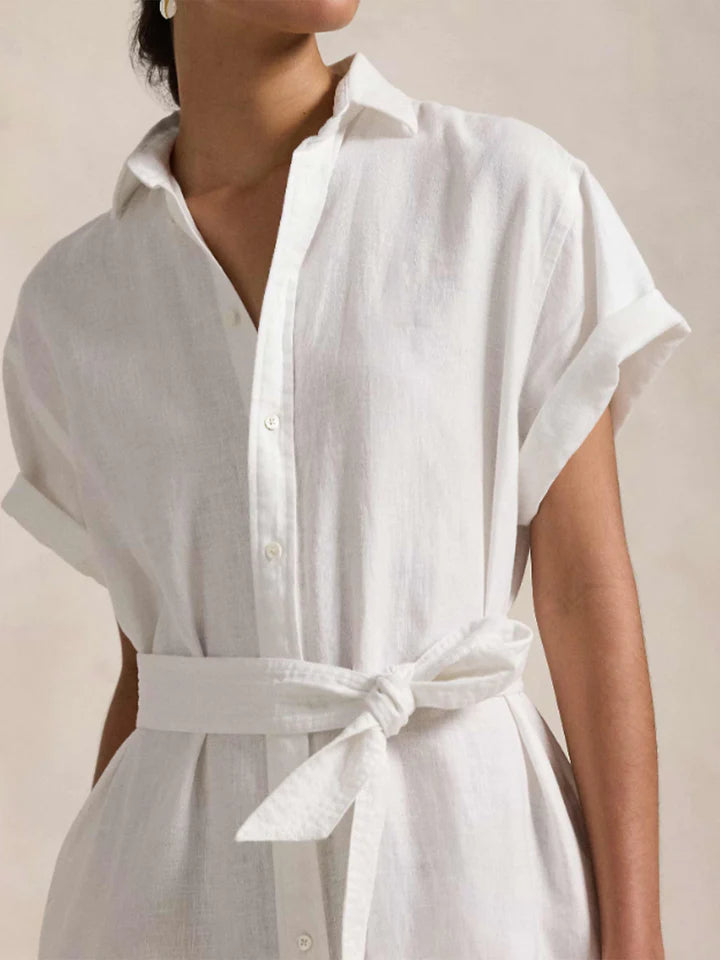Linen Short-Sleeve Shirtdress