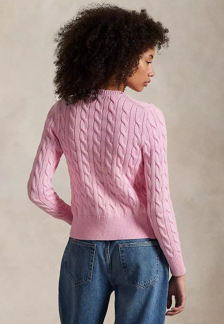 Cable-Knit Cotton Crewneck Cardigan